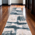 16 Blue And Beige Abstract Runner Rug