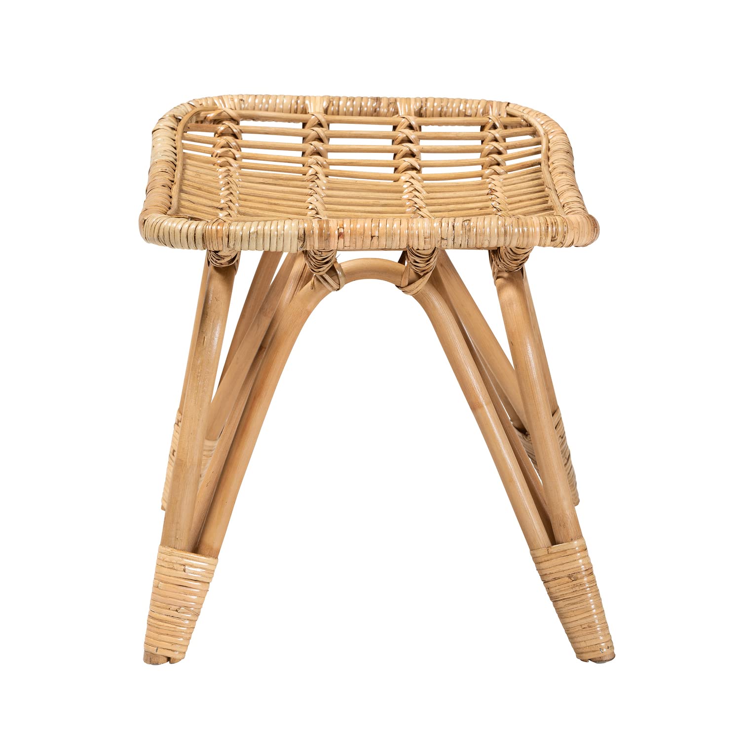 Baxton Studio Earvin Modern Bohemian Natural Brown Rattan 2-Piece Armchair And Footstool Set