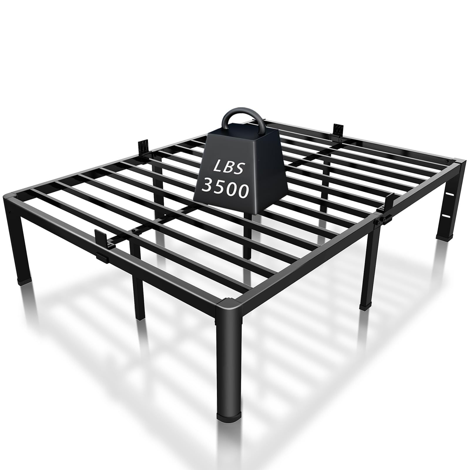 ROIL 12 inch Full Size Bed Frame with Headboard Hole and Round Corner Legs Mattress Retainers 3500LBS Heavy Duty Steel Slats No 
