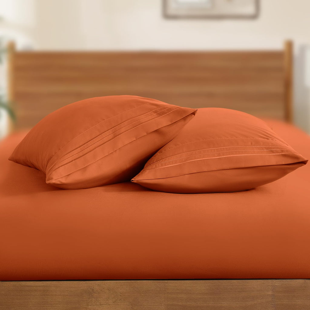 Horbaunal 2 Pack Microfiber Pillowcases King Size Burnt Orange Bed Pillow Cases With Envelope Closure, 1800 Thread Count Soft &