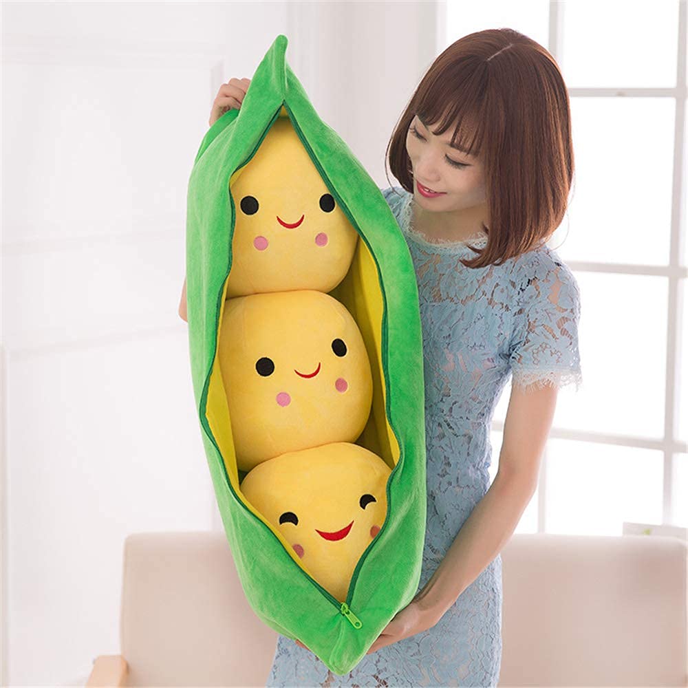 Giant Peas In A Pod Plush Toy Pea Pod Pillow Cute Pea Stuffed Toys Plant Doll Various Sizes (Yellow Beans,27.5'/70Cm)