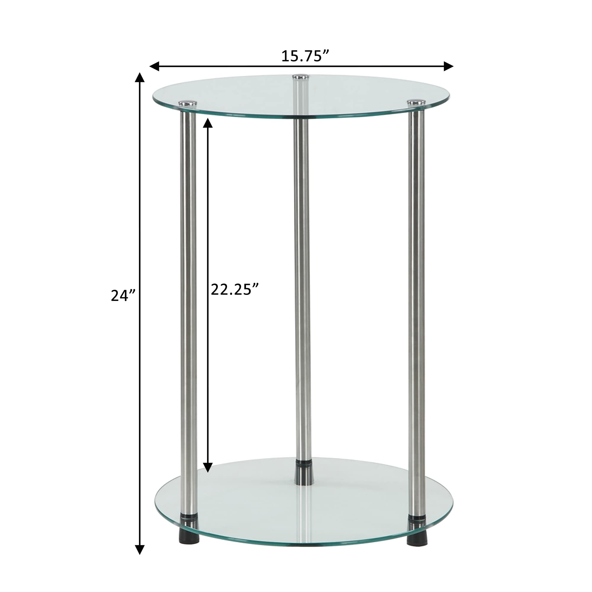 Convenience Concepts Designs2Go Classic Glass 2 Tier Round End Table, 15.75(L) x 15.75(W) x 24.41"(H)