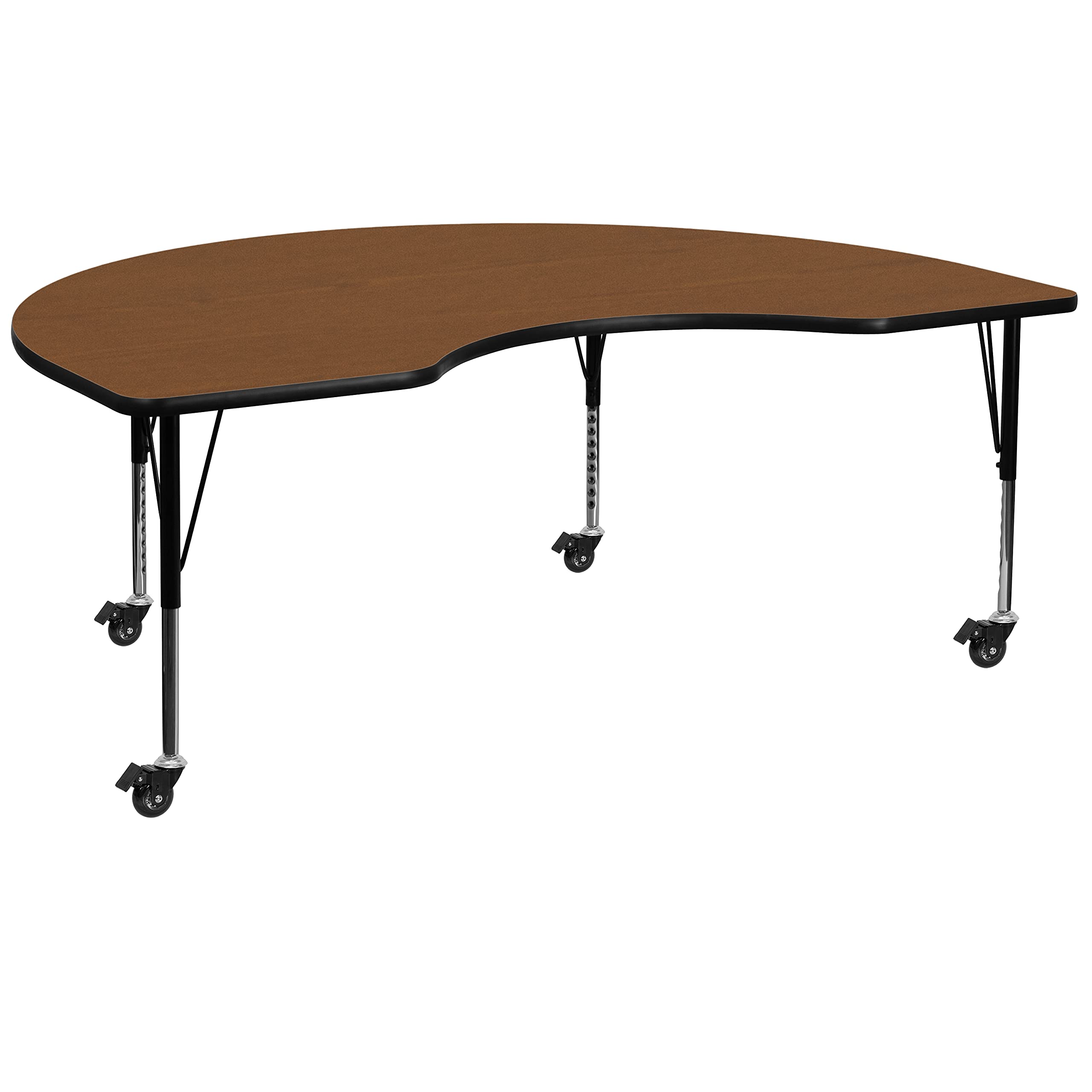 Flash Furniture Wren Mobile 48''W X 72''L Kidney Oak Hp Laminate Activity Table - Height Adjustable Short Legs