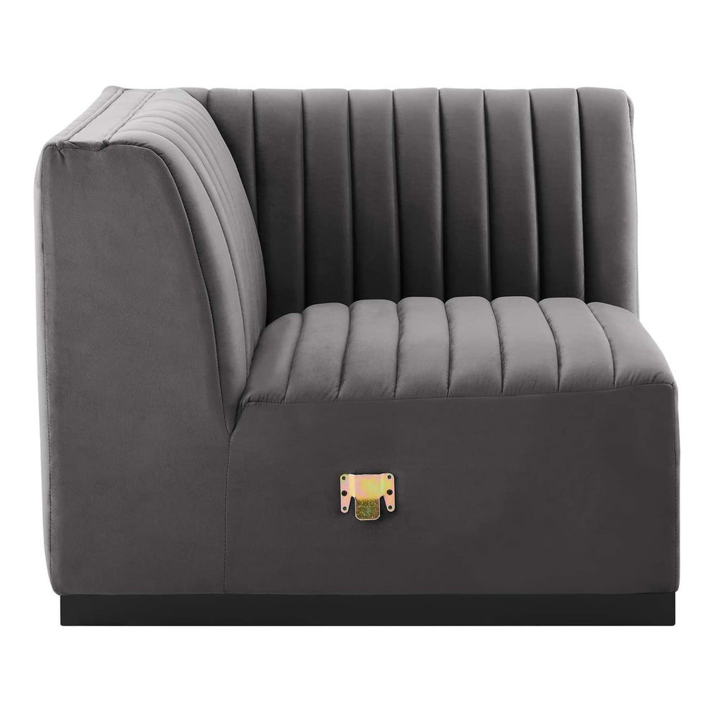 Modway Conjure Modern Channel Tufted Velvet Left Corner Chair In Gray