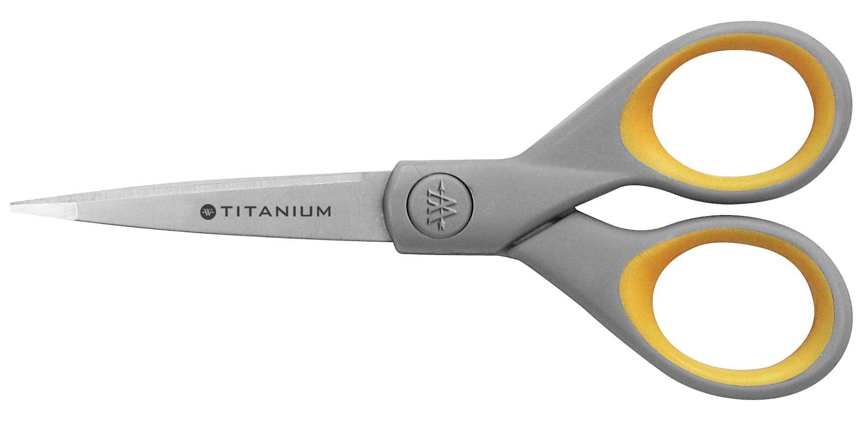 Westcott 13525 5-Inch Pointed Titanium-Bonded Crafting Scissors With Soft Handles, Gray/Yellow
