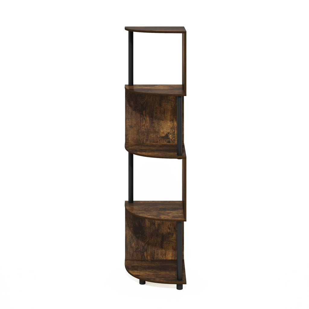 Furinno Econ 4-Tier Zigzag Corner Shelf Bookcase, Bookshelf, Amber Pine/Black