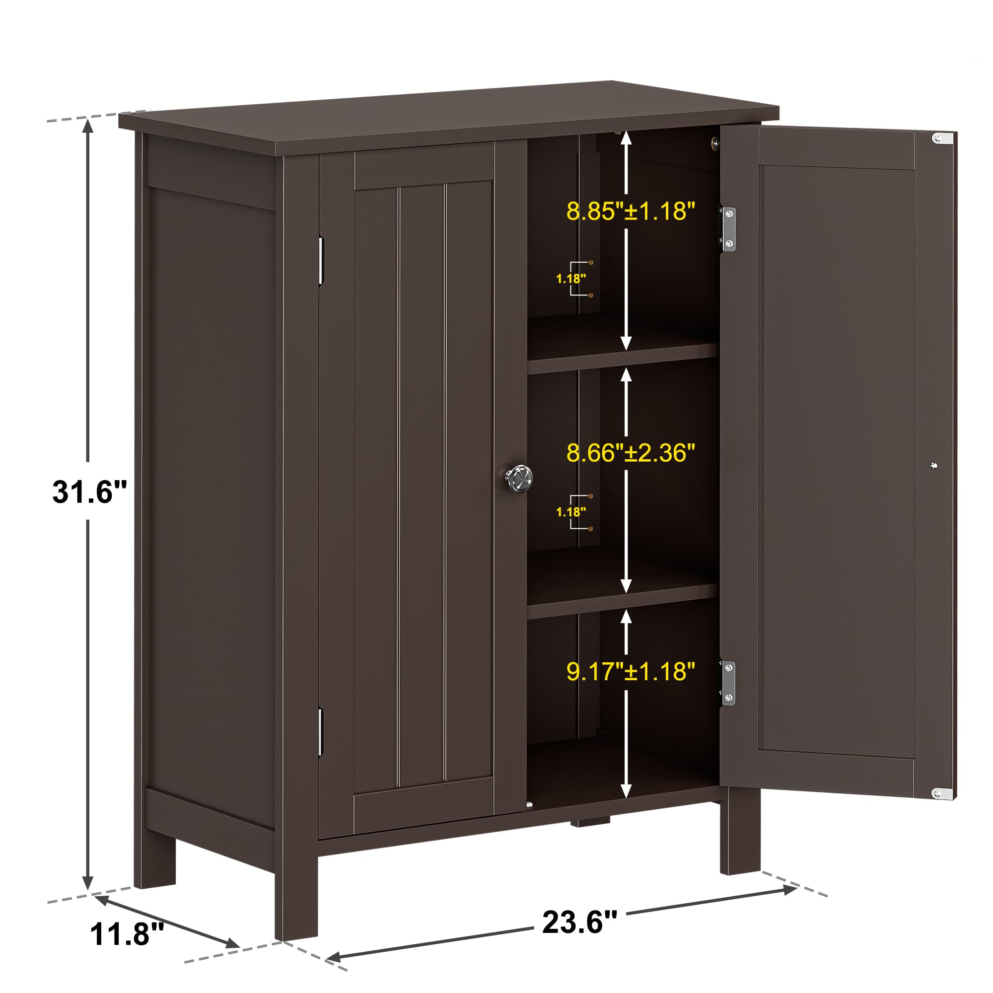Super Deal Modern Bathroom Floor Storage Cabinet With Adjustable Shelf And Double Door Rust Proof, Living Room Modern Home Furniture Storage Organizer Cabinet, Brown