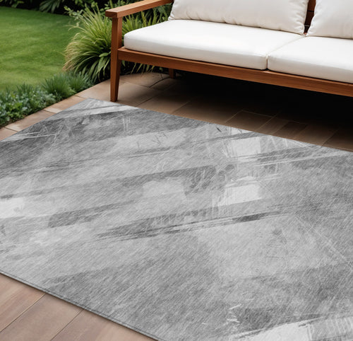 10 X 14 Gray And Charcoal Striped Washable Indoor Outdoor Area Rug