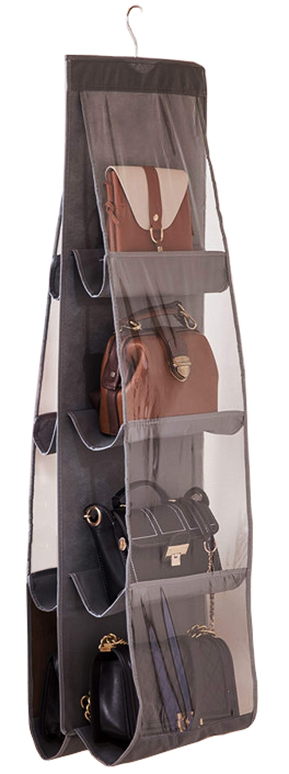 Aarainbow 1 Pack Hanging Handbag Purse Organizer For Closet, 8 Pockets Wardrobe Space Saving Purse Holder, Handbag Storage Bags Hanging, Womens Purse Storage Organizers, 41L X13.5W (B-Dark Gray)