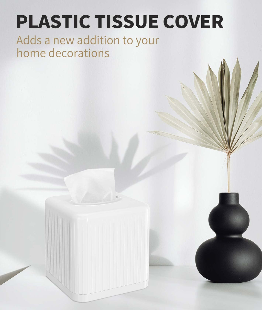 Livelab Tissue Box Cover With Base, Square Plastic Tissue Box Holder Decorative Tissue Cover Modern Cube Facial Tissue Dispenser