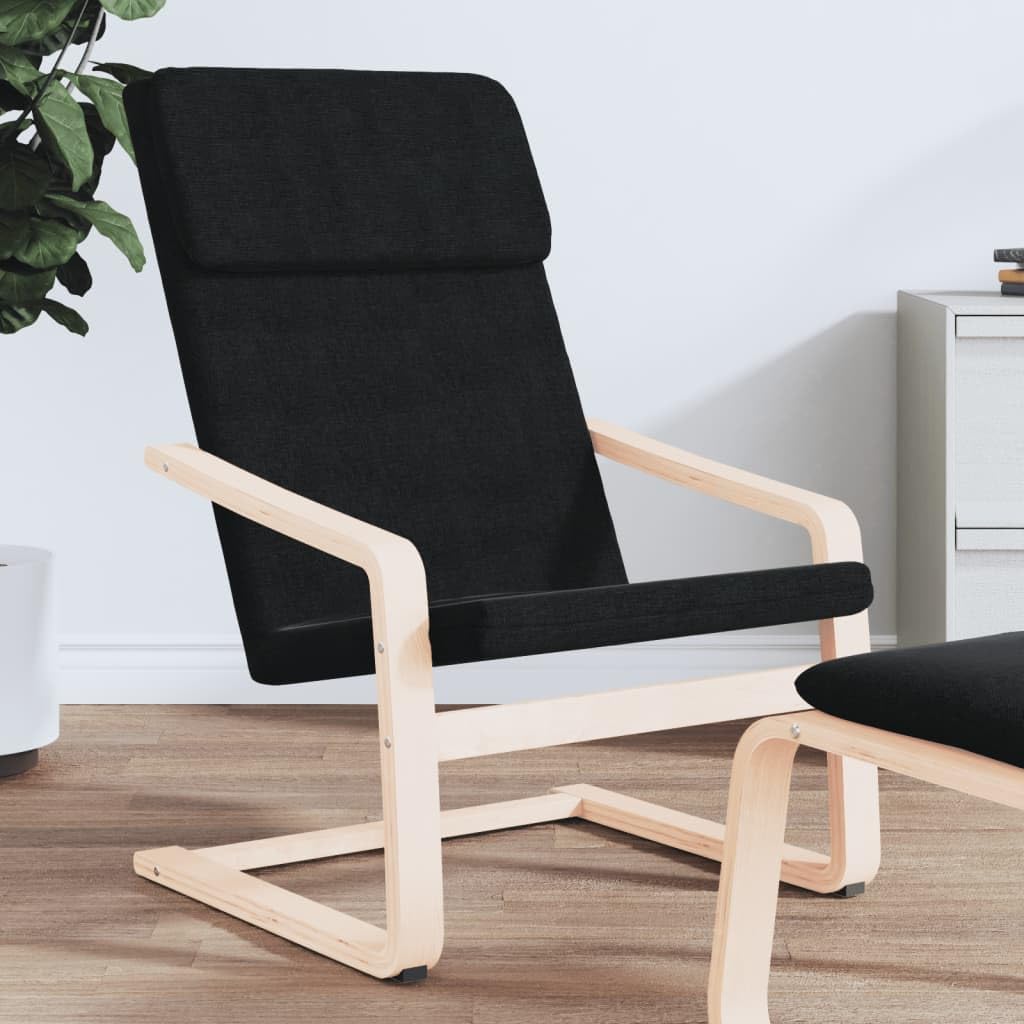 vidaXL Black Fabric Relaxing Chair - Durable Polyester Upholstery with Solid Birch Wood Frame for Stability - Comfortable Thick Padding - Ideal for Home, Office and Restaurant use