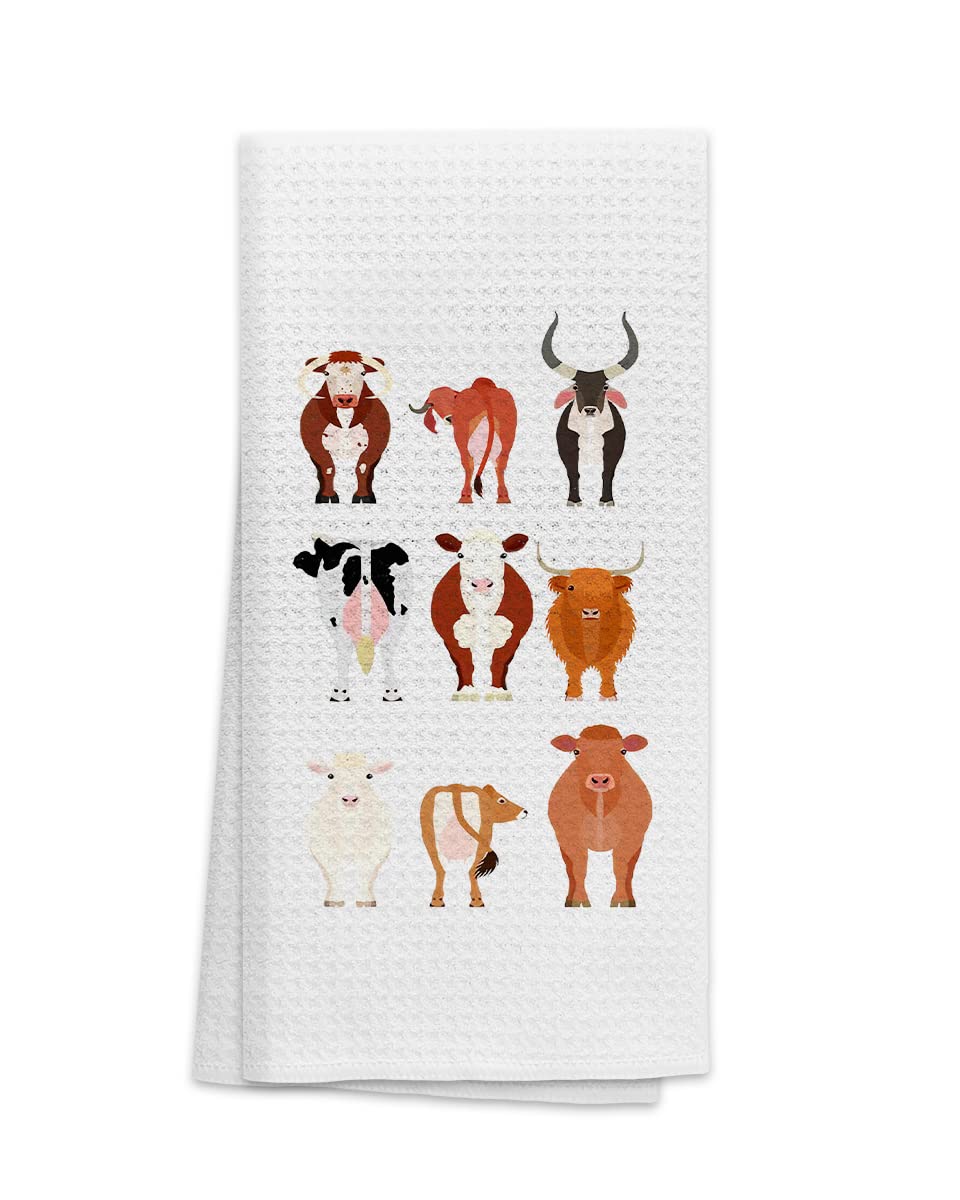 OHSUL Cute Cartoon Cows Heifers Bull Highly Absorbent Kitchen Towels Dish Towels Dish Cloth,Funny Cow Hand Towels Tea Towel for 
