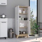 Multistorage Cabinet 59" H, 4 Doors, 4 Internal Shelves, Light Oak/White