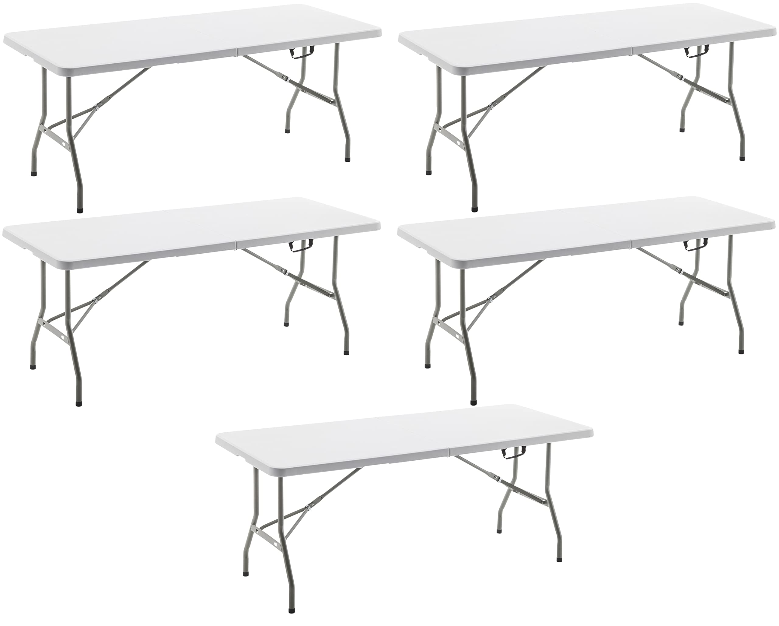 BTEXPERT Set of 5, Fold-in-Half Folding Table 6 Feet 72x 29.5 Lightweight Portable Carrying Handle Indoor Outdoor Picnic Camping