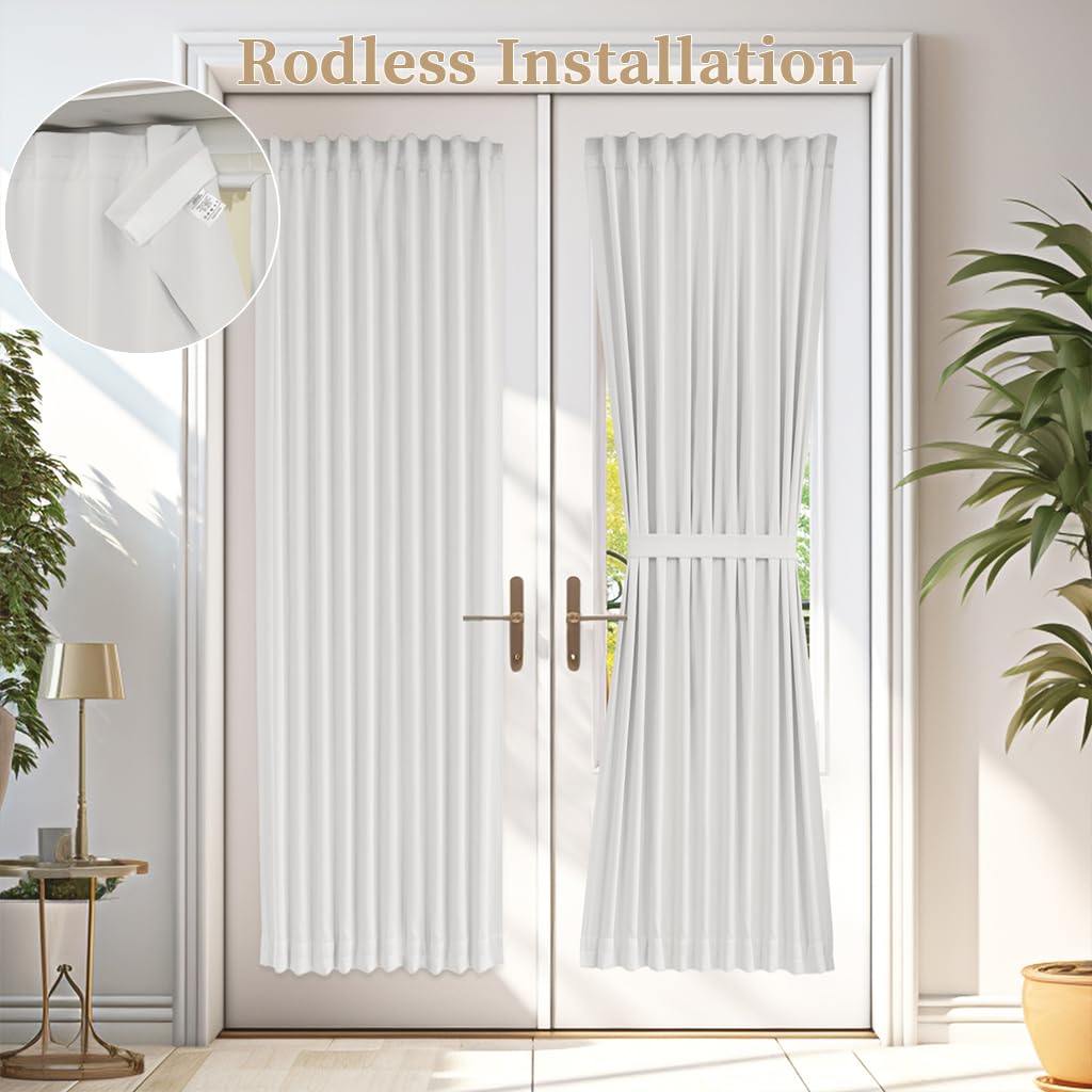 Vatge 50% Sunlight Blocking French Door Curtains - Rod Pocket Blackout Privacy Panel for Living Room/Kitchen Door Window Curtain