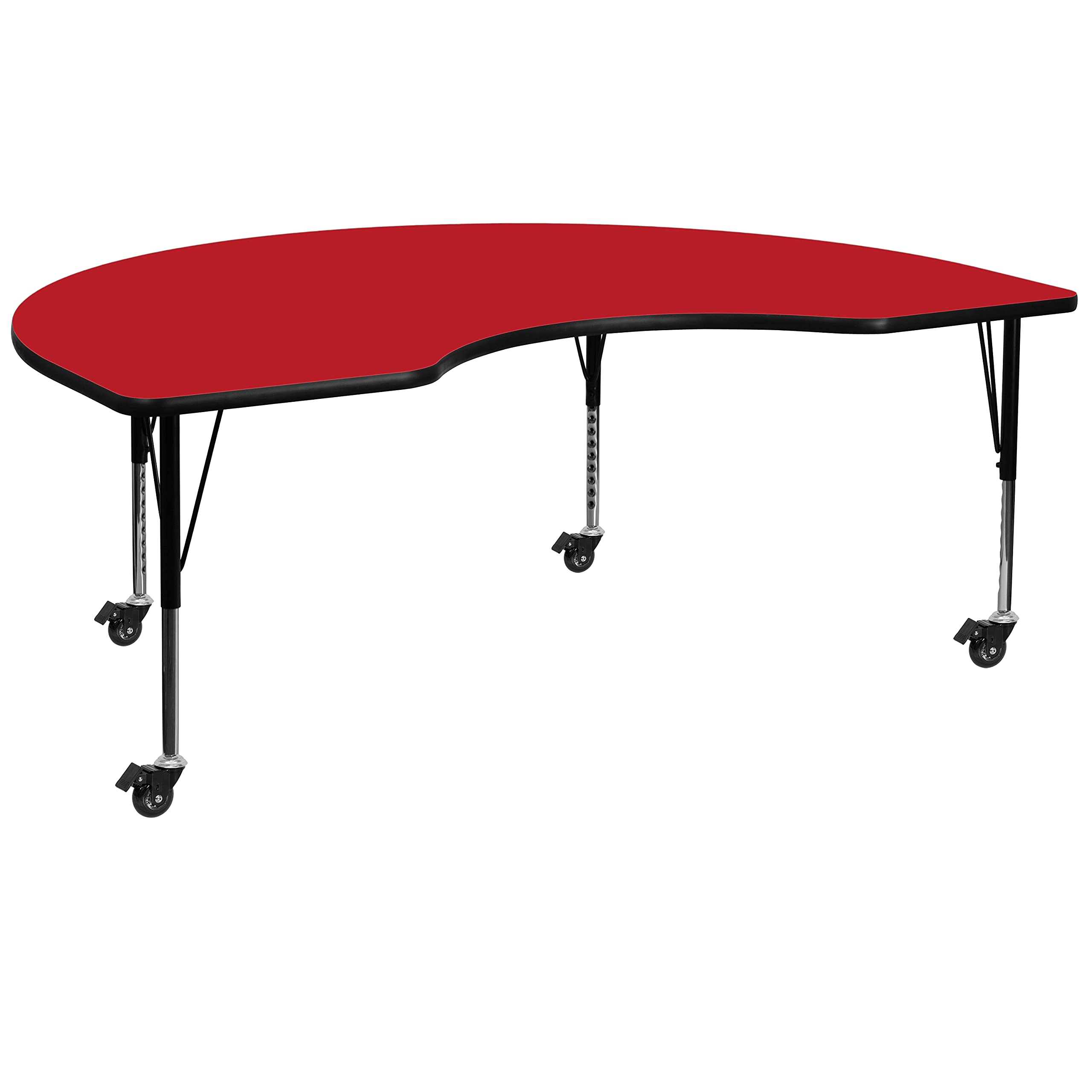 Flash Furniture Mobile Kidney Hp Laminate Activity Table With Height Adjustable Short Legs, 48" W X 96" L, Red