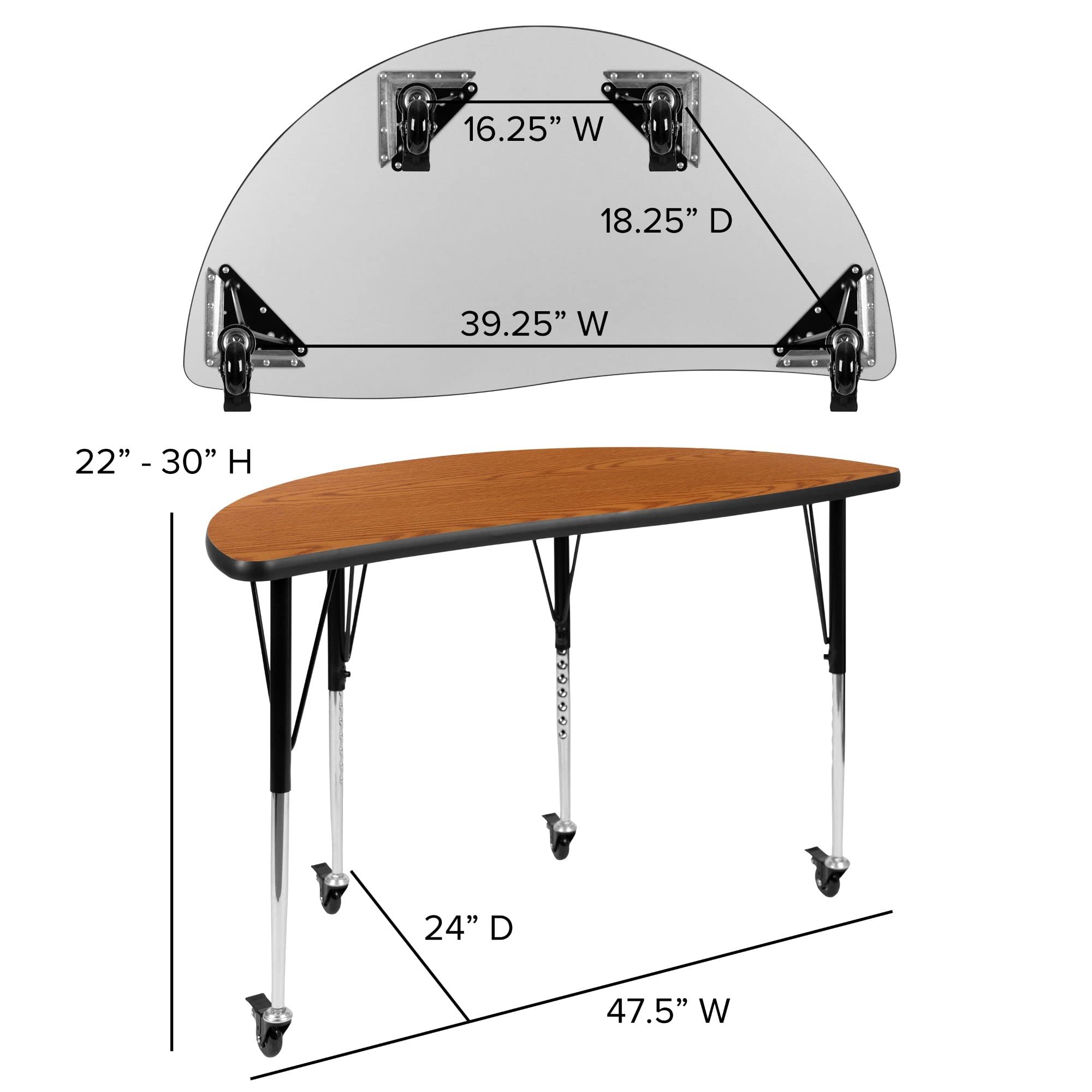 Flash Furniture Emmy Mobile 47.5" Circle Wave Flexible Laminate Activity Table Set with 18" Student Stack Chairs, Oak/Black