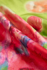 100% Mulberry silk flower print square scarf with bold red, green and blue floral pattern