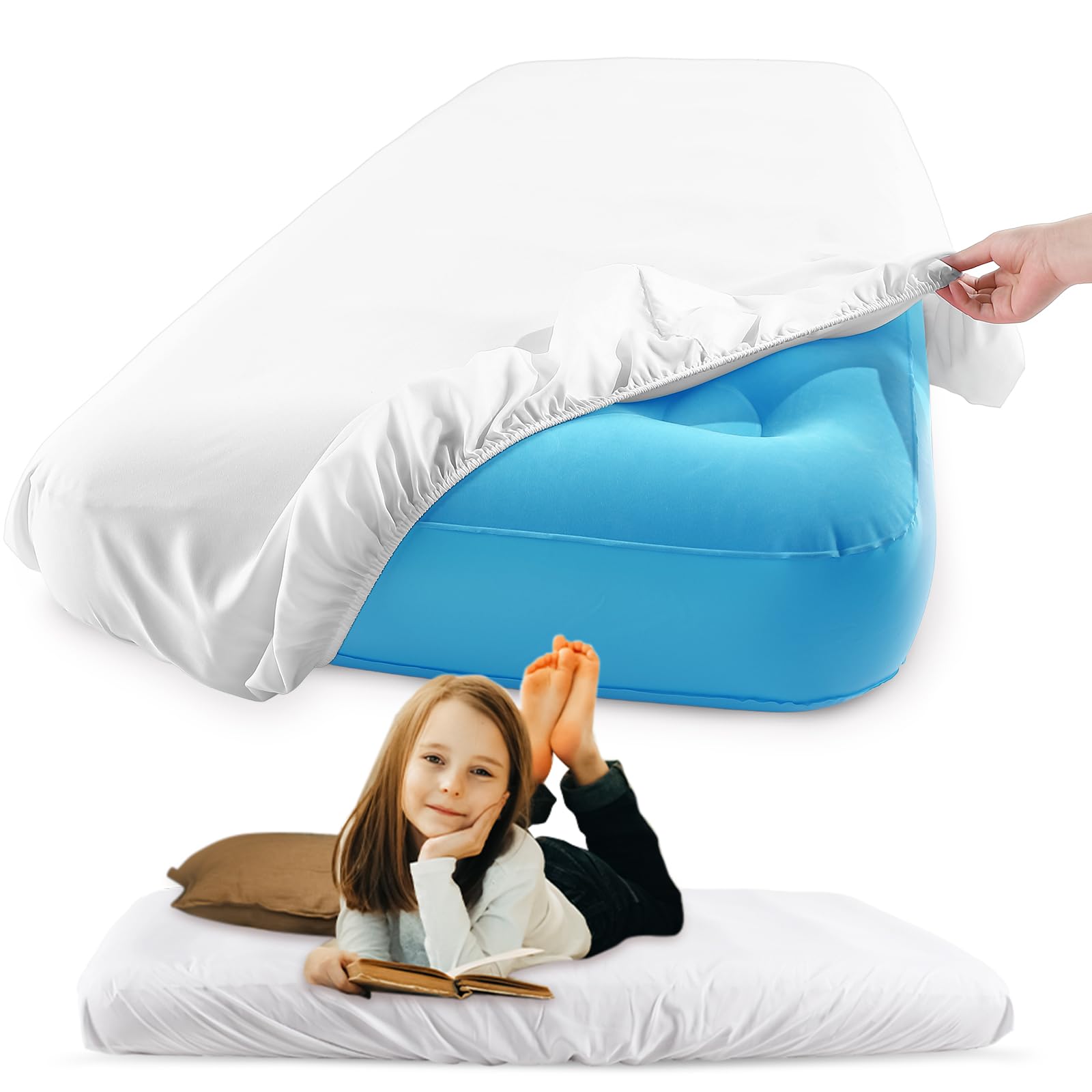 Breling Kids Air Mattress Fitted Sheets Compatible With Intex Cozy Kidz (Sheet Only) Toddler Inflatable Mattress Sheets For Kids Sleepover Party Travel Camping Air Mattress Airbed(White,1 Pcs)