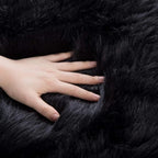 Orinova Black Fuzzy Faux Sheepskin Shaggy Fur Rugs For Bedroom Machine Washable Furry Rug 4X6 Area Rugs For Nursery Decor