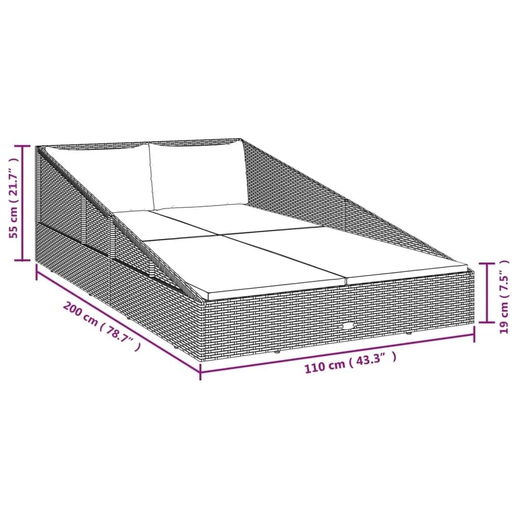 vidaXL Poly Rattan Garden Bed - Brown Outdoor Daybed with Cream White Seat Cushions and Pillows, Weather Resistant Material, Suitable for Patio or Poolside