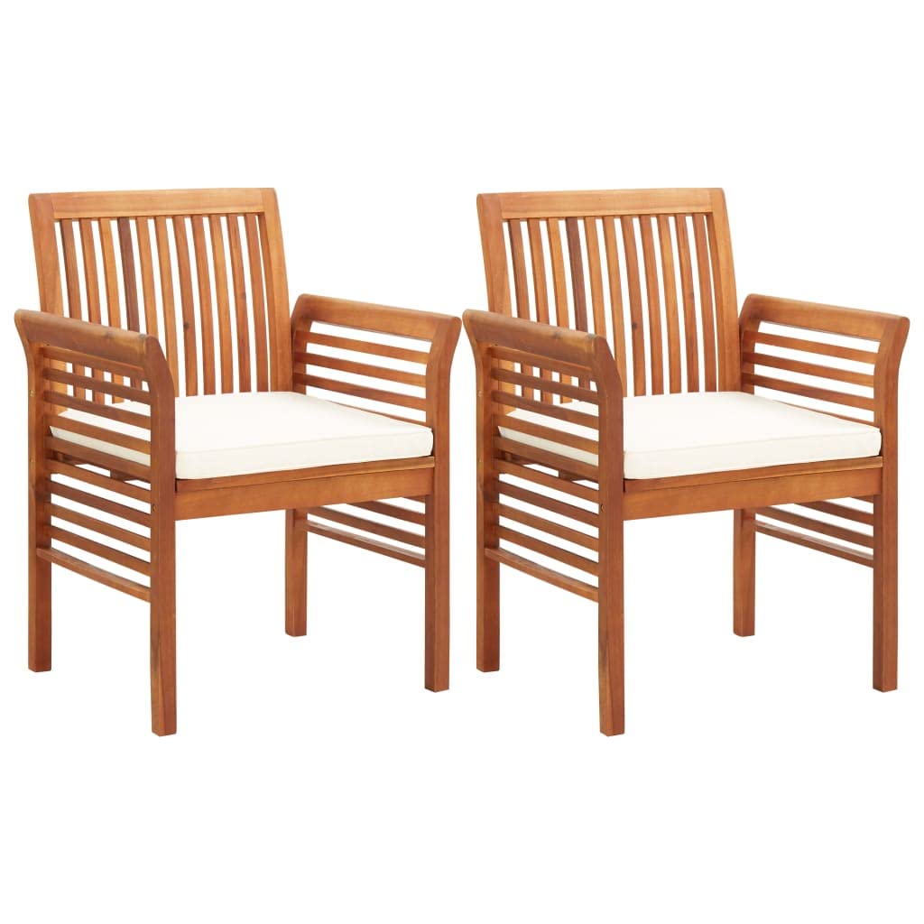 vidaXL Modern Dining Chair 2-Piece Set - Solid Acacia Wood with Cream Cushions - Outdoor Patio Seating for Garden, Deck, Backyard - 25.1" x 23.6" x 35.4"