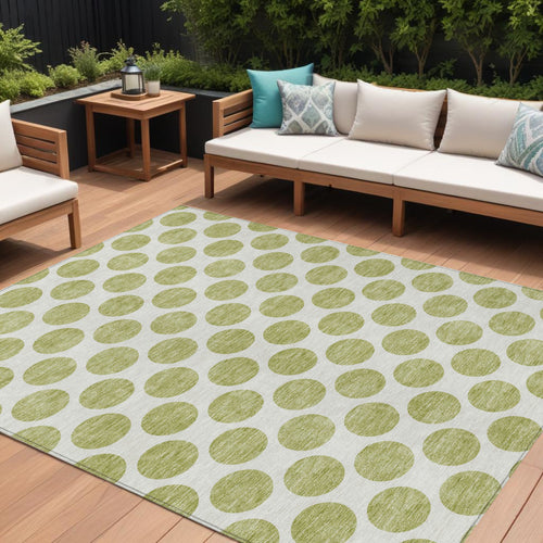 10 X 14 Sage And Ivory Polka Dot Washable Indoor Outdoor Area Rug