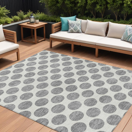 10 X 14 Gray And Ivory Polka Dot Washable Indoor Outdoor Area Rug