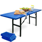 Linpro 5Pk Plastic Table Cloths Disposable For Parties 6Ft Picnic Table Covers With Elastic Fitted Camping Tablecloth Elastic Table Cover Rectangle Blue Tablecloth Waterproof Outdoor & Folding Tables