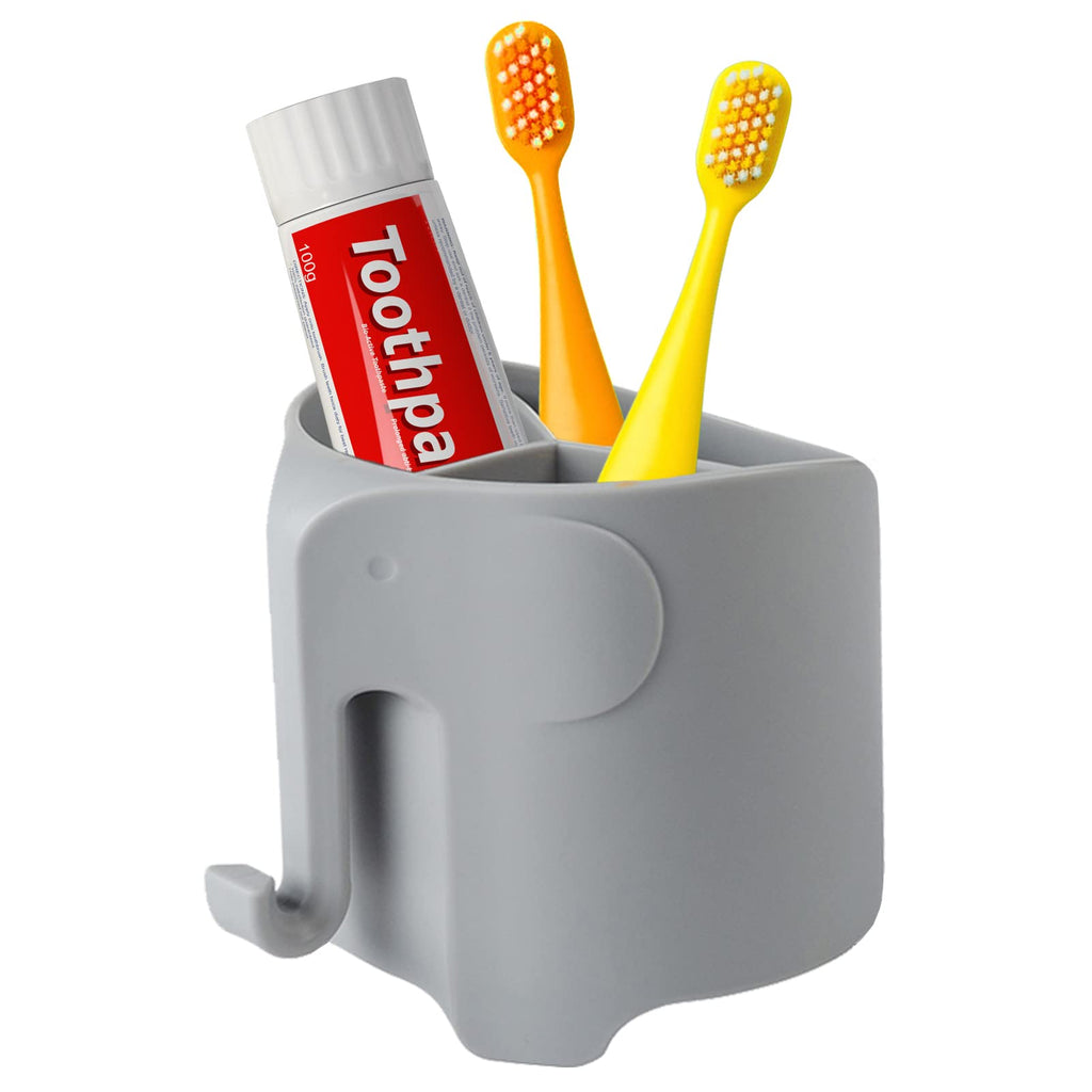 RyanLemon Elephant Toothbrush Holder for Kids Toddler, Suction Cup Toddler Toothbrush Holder, Cute Baby Toothbrush Holder with 3