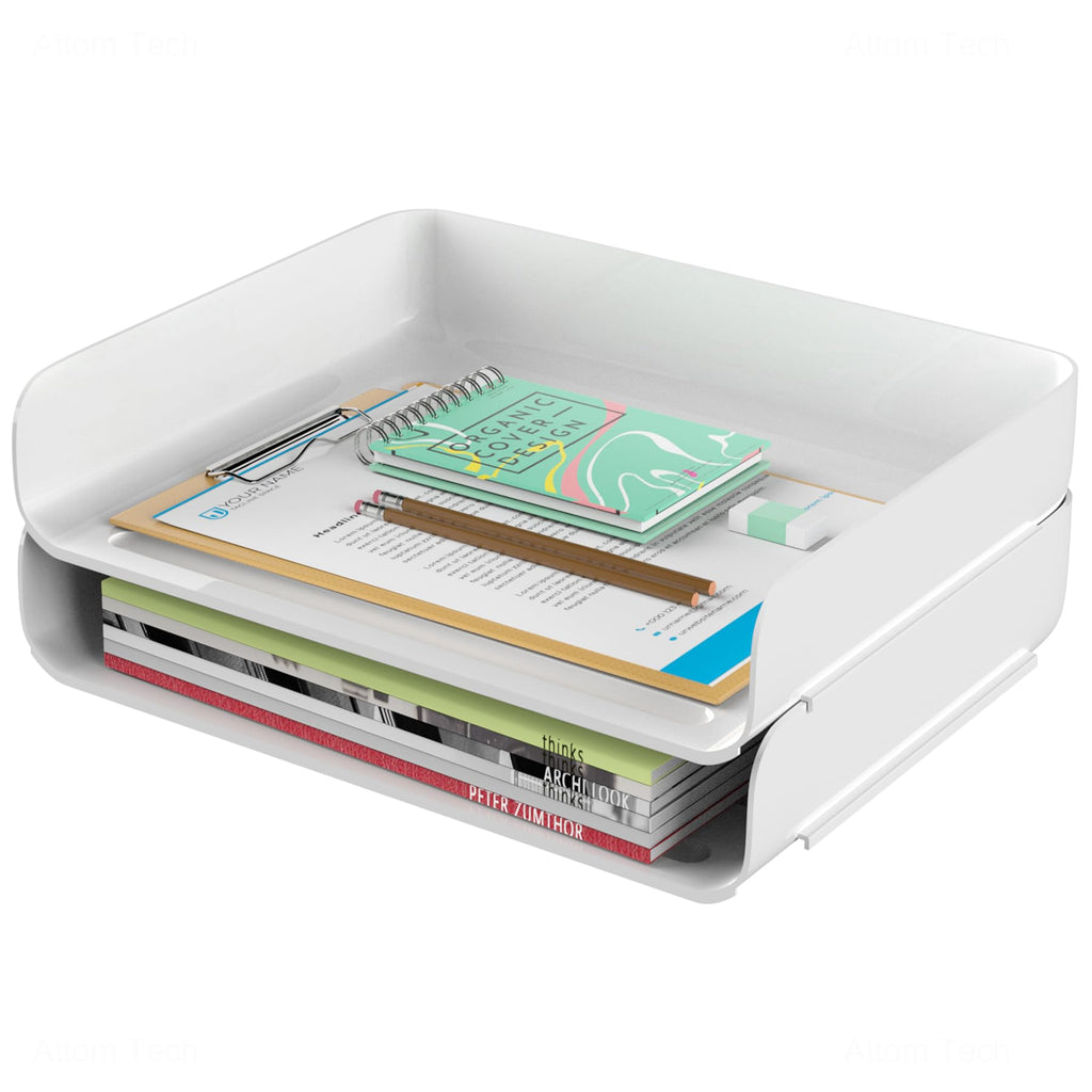 Tomorotec Desk Letter Tray Set, A4 Size White Stackable Document Organizer Office Desktop File Paper Holder Book Storage Rack Si