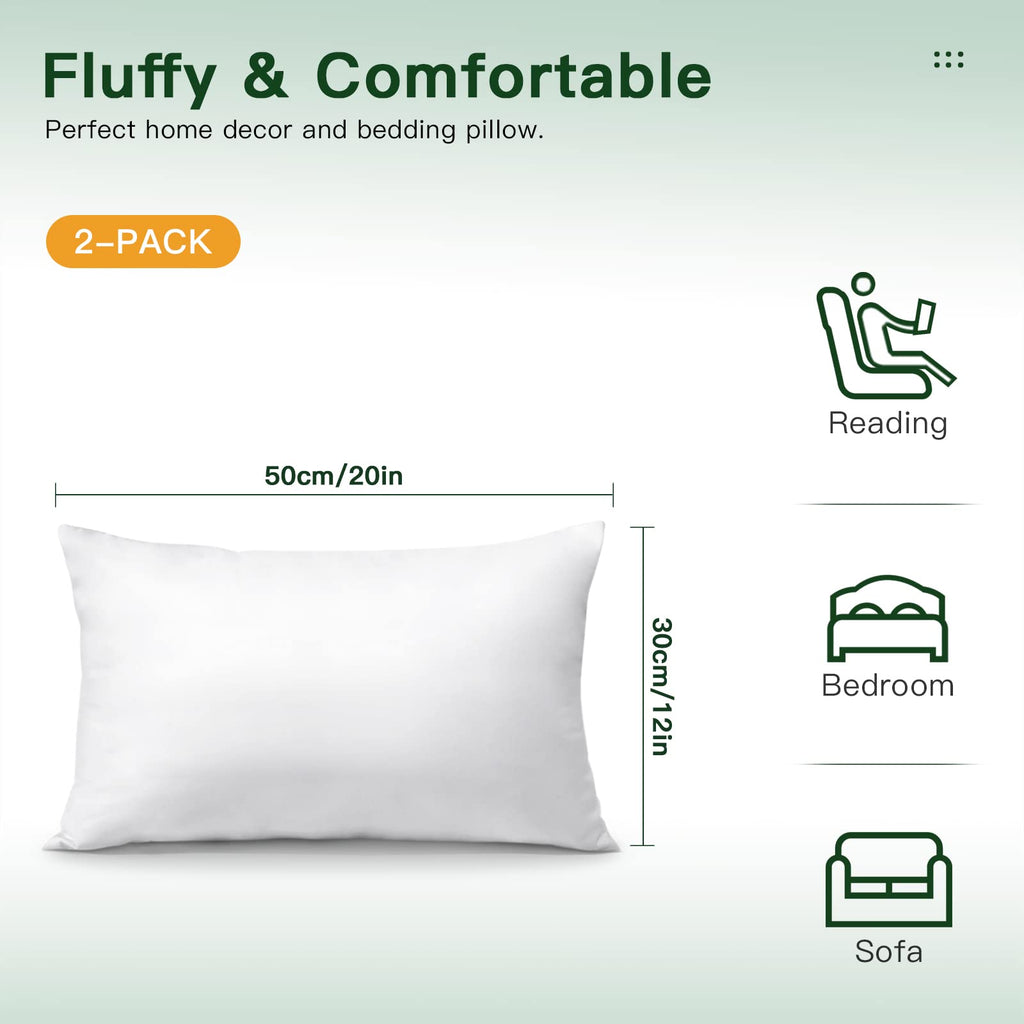 Otostar Pack Of 2 Throw Pillow Inserts, 12 X 20 Cushion Inner Soft Fluffy Plump Stuffer Cushion Pads White Decorative Pillow Inserts