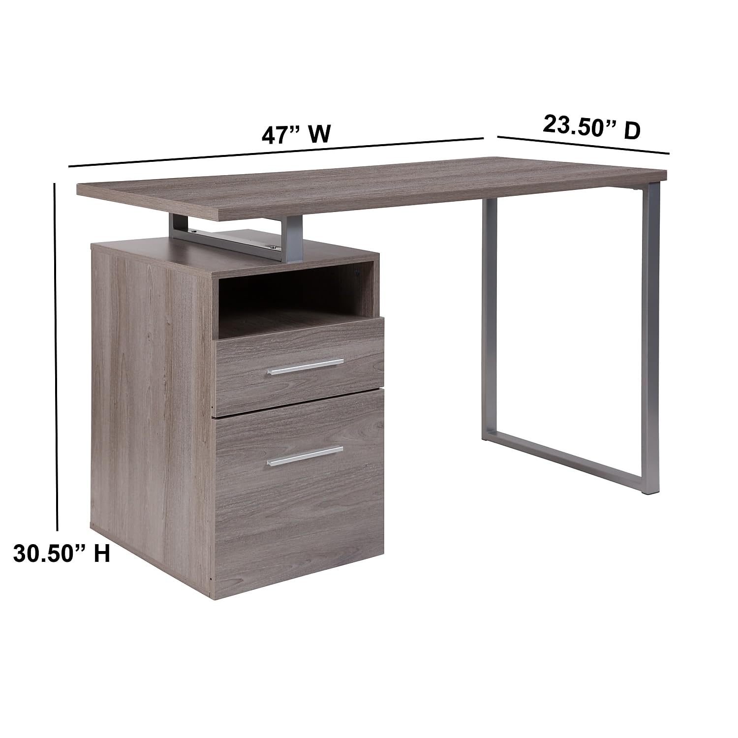 Flash Furniture Harwood Light Ash Wood Grain Finish Computer Desk With Two Drawers And Silver Metal Frame