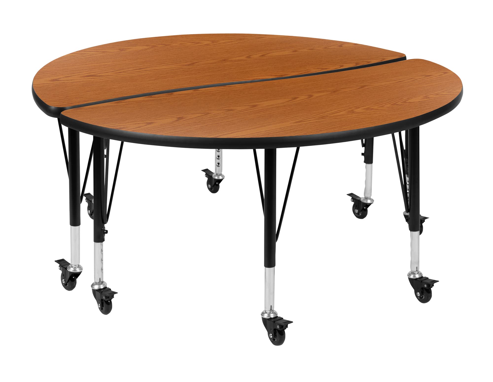 Flash Furniture Emmy 2 Piece Mobile 47.5" Circle Wave Flexible Oak Thermal Laminate Kids Adjustable Activity Table Set