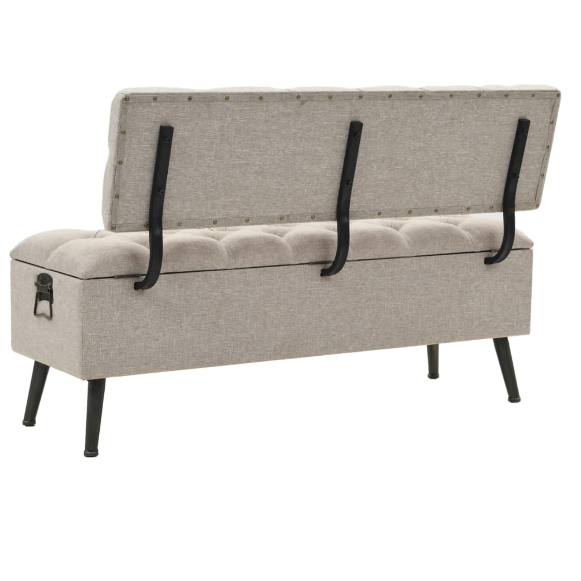 vidaXL Vintage-Style Storage Bench - Cream Fabric Upholstery - Comfortable Padded Seat and Backrest - Metal Feet for Stability - Ideal for Hallway, Living Room, Bedroom - Easy Assembly Required