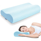 Anvo Memory Foam Pillow SFCV560923, Cervical Orthopedic Bed Pillow, Blue White, Firm