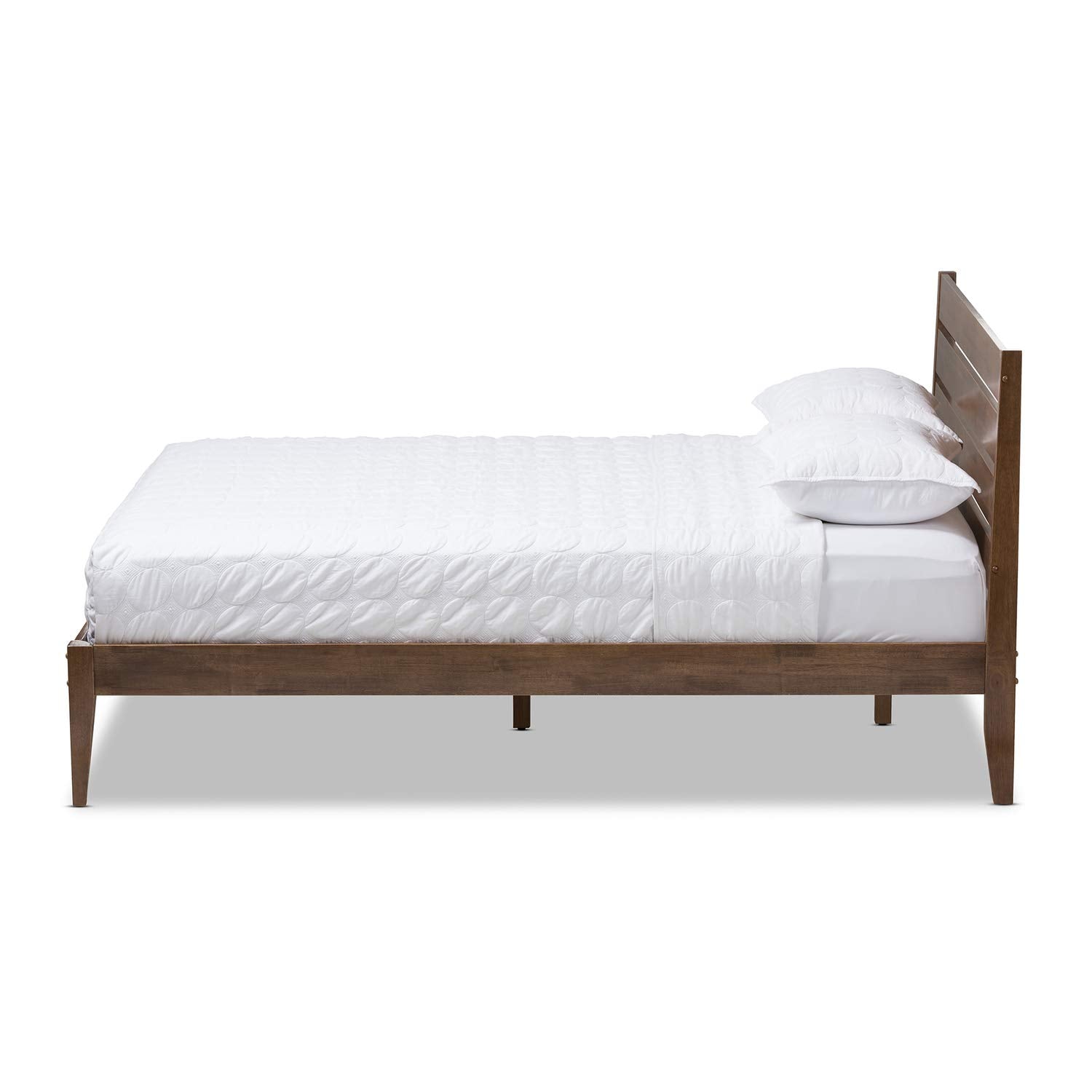 Baxton Studio Elmdon Mid-Century Modern Solid Walnut Wood Slatted Headboard Style Full Size Platform Bed/Mid-Century/Walnut Brown/Rubber Wood/Hardwood/LVL/Poplar