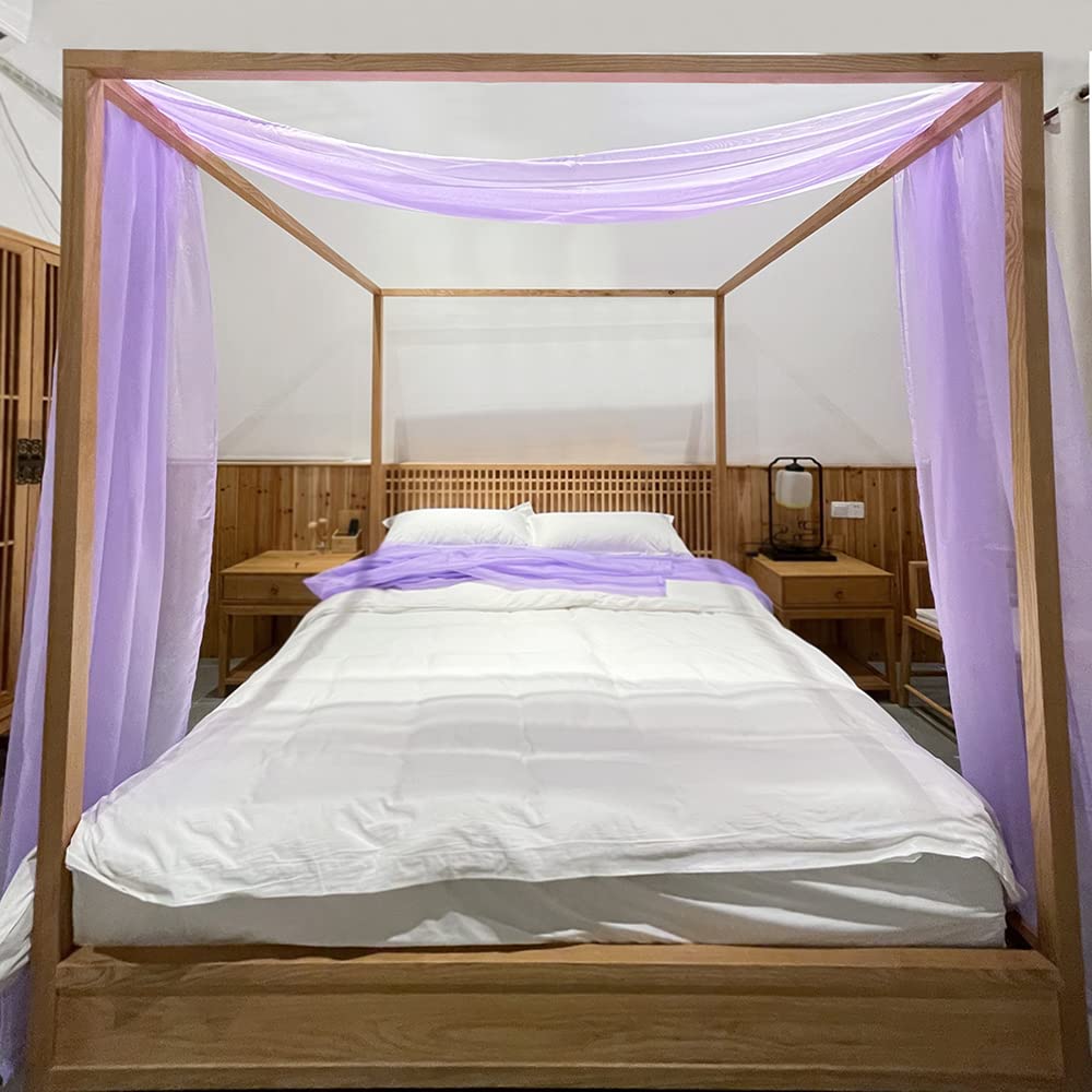 Linentalks Lilac Canopy Bed Scarf for Twin Bed, Sheer Bed Canopy Scarf, Sheer Scarf Valance Canopy Bed Drapes, Four Post Bed Can