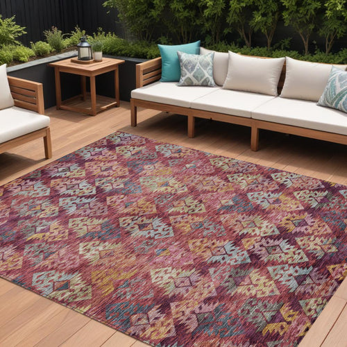 10 X 14 Rust Gold And Blush Aztec Washable Indoor Outdoor Area Rug