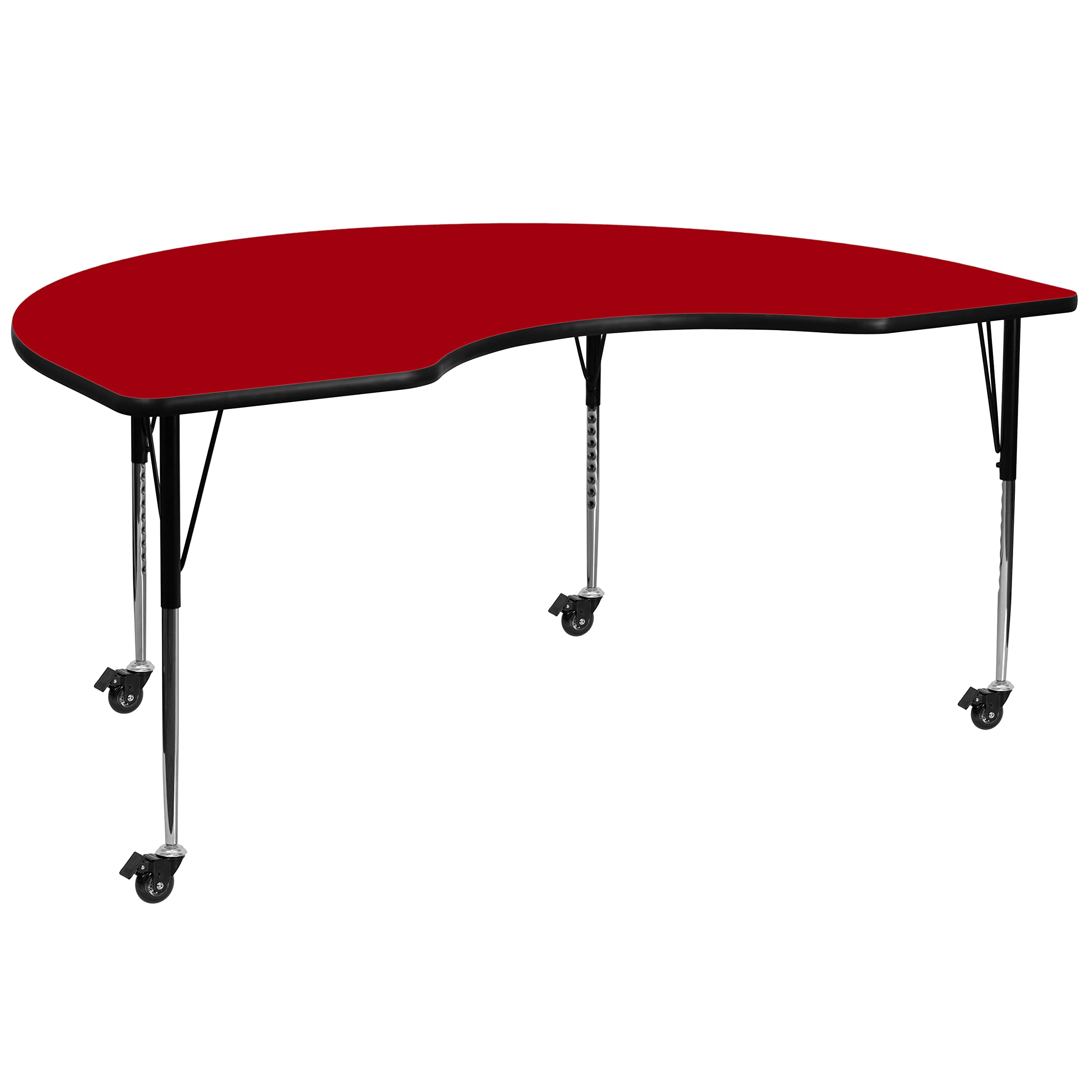 Flash Furniture Mobile Kidney Thermal Laminate Activity Table With Standard Height Adjustable Legs, 48"W X 72"L, Red
