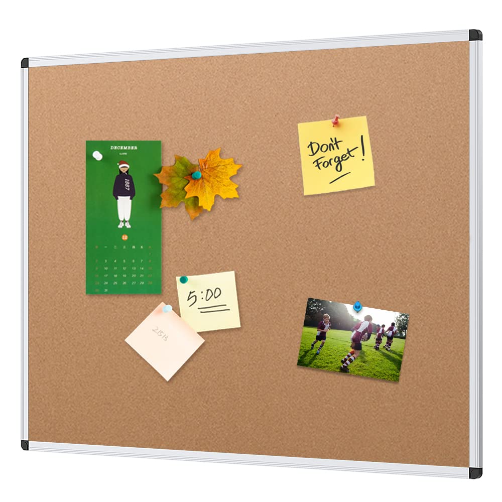 Viz-Pro Cork Notice Board, 48 X 36 Inches, Cork Bulletin Board With Silver Aluminium Frame