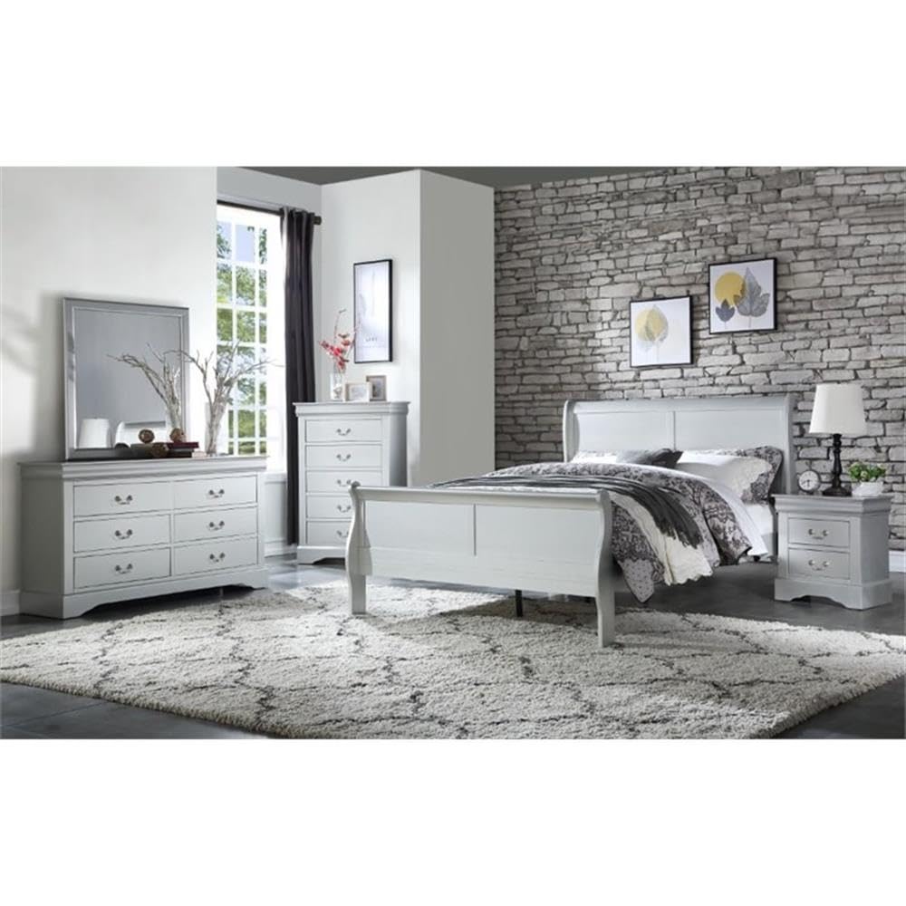 Acme Louis Philippe Wooden Rectangular Mirror In Platinum White