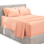 Hearth & Harbor 6Pc King Size Bed Linen Set - Extra Deep Pocket, Microfiber, Peach - Includes 4 Pillowcases, 1 Fitted, 1 Flat Sh