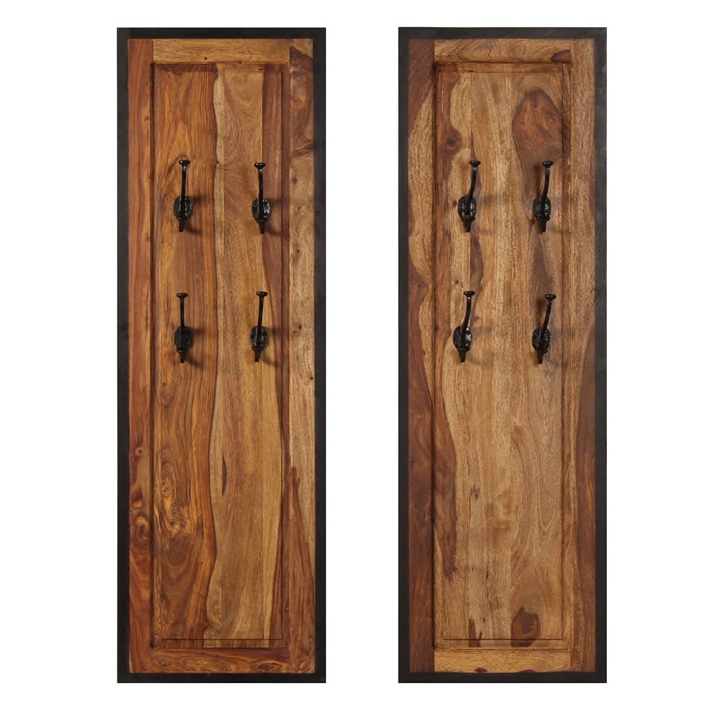 vidaXL Solid Sheesham Wood Coat Racks - Set of 2, Retro-Style Pegboard Design, Polished, Painted, Lacquered Wood with Beautiful Grains, Easy Assembly, Brown