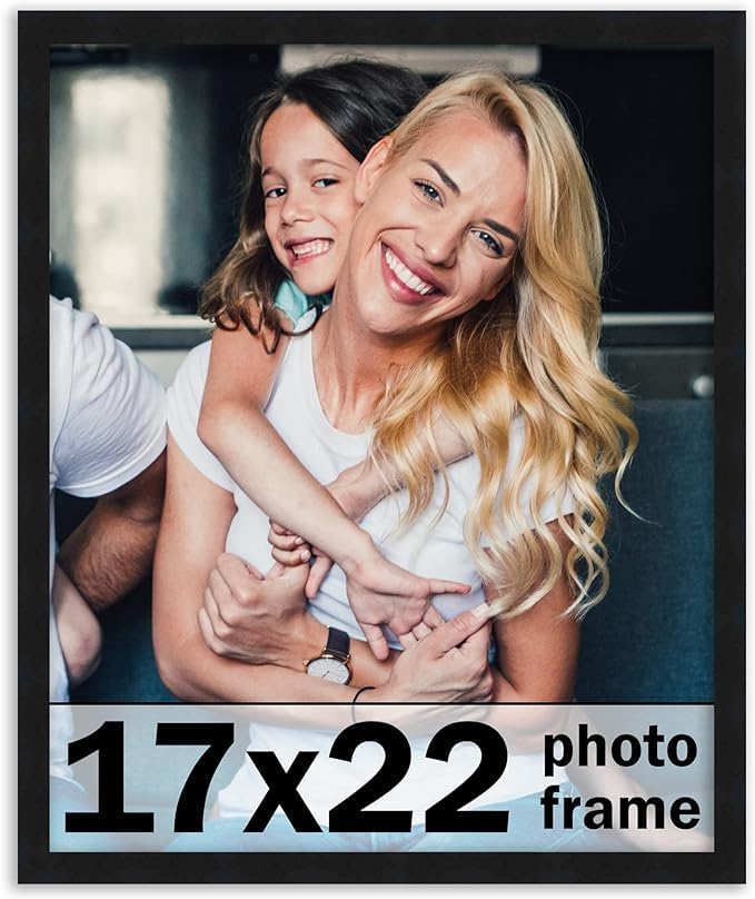17x22 Frame Black Picture Frame - Complete Modern Photo Frame Includes UV Acrylic Shatter Guard Front, Acid Free Foam Backing Bo