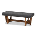 Baxton Studio Theo Mid-Century Modern Dark Grey Fabric Upholstered Walnut Finished Bench