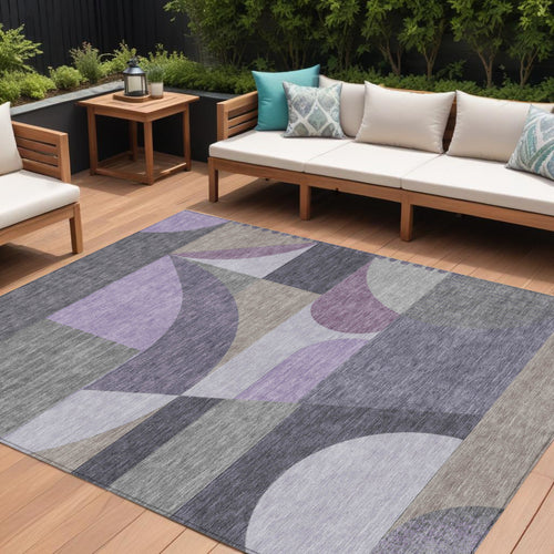 10 X 14 Purple Gray And Beige Geometric Washable Indoor Outdoor Area Rug