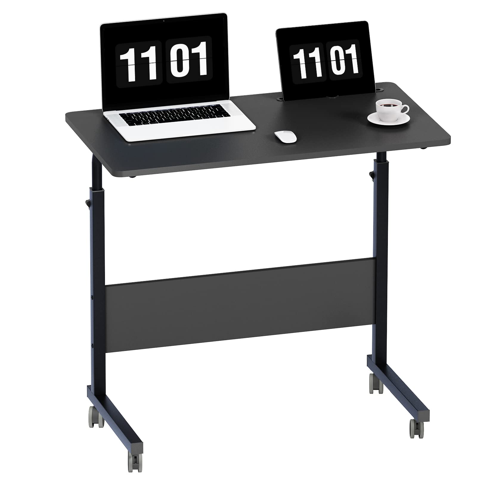 SogesPower 31.5 inches Mobile Laptop Desk with Slot Adjustable Side Table Computer Stand for Bed Sofa, Black