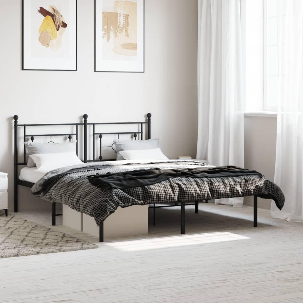 vidaXL 12'' Metal Queen Bed Frames with Headboard, Platform Bed Frame with Strong Metal Slats Support, Under Bed Storage, Noise Free, Black, Without Mattress
