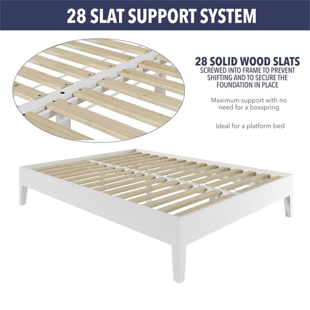 Steve Silver Furniture Nix Queen Platform Bed, 6.5-Inch Under Bed Clearance, Farmhouse, Contemporary, Mid-Century, Modern, Solid Pine Wood, Bedroom, 82.01" L x 62.48" W x 12.24" H, White